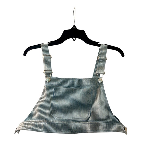 KLESIS crop top size Medium,denim blue and white stripes, silver buckles denim - Picture 2 of 5
